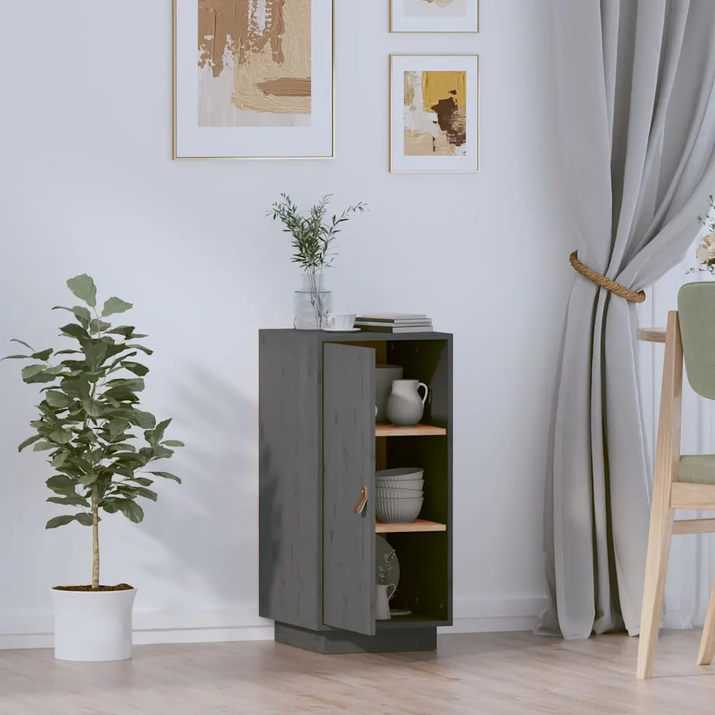 Credenza Grigia 34x40x75 cm in Legno Massello di Pino 820114