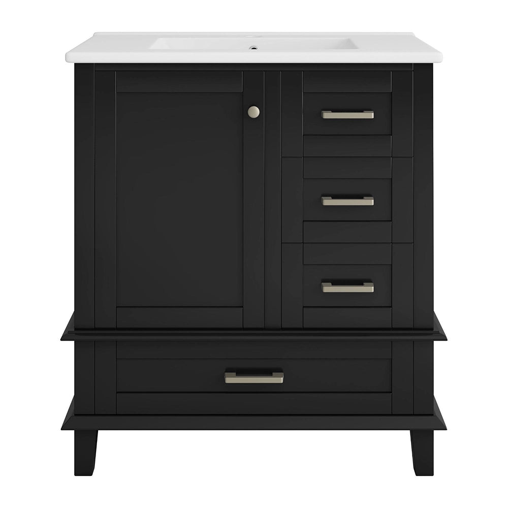 Armadio bagno elegante - Xylo - 73x45,5x83,5 cm - Nero - Laccato, lavabo ceramica, ripiani regolabili