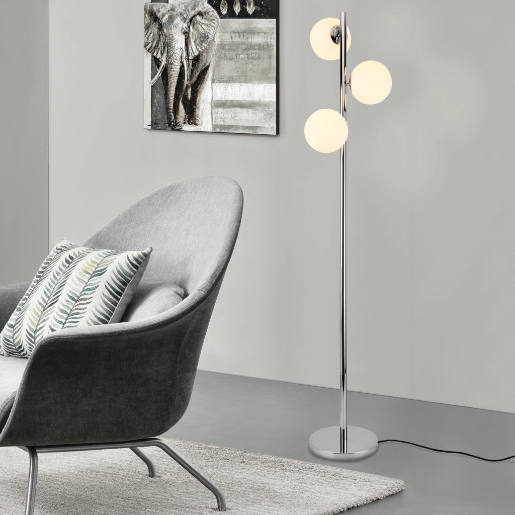 Lampada da Terra con 3 Paralumi a Sfera in Vetro Opalino 3x E14 40W Piantana Dritta Alta 154 cm Lampada a Stelo in Metallo - lux.pro
