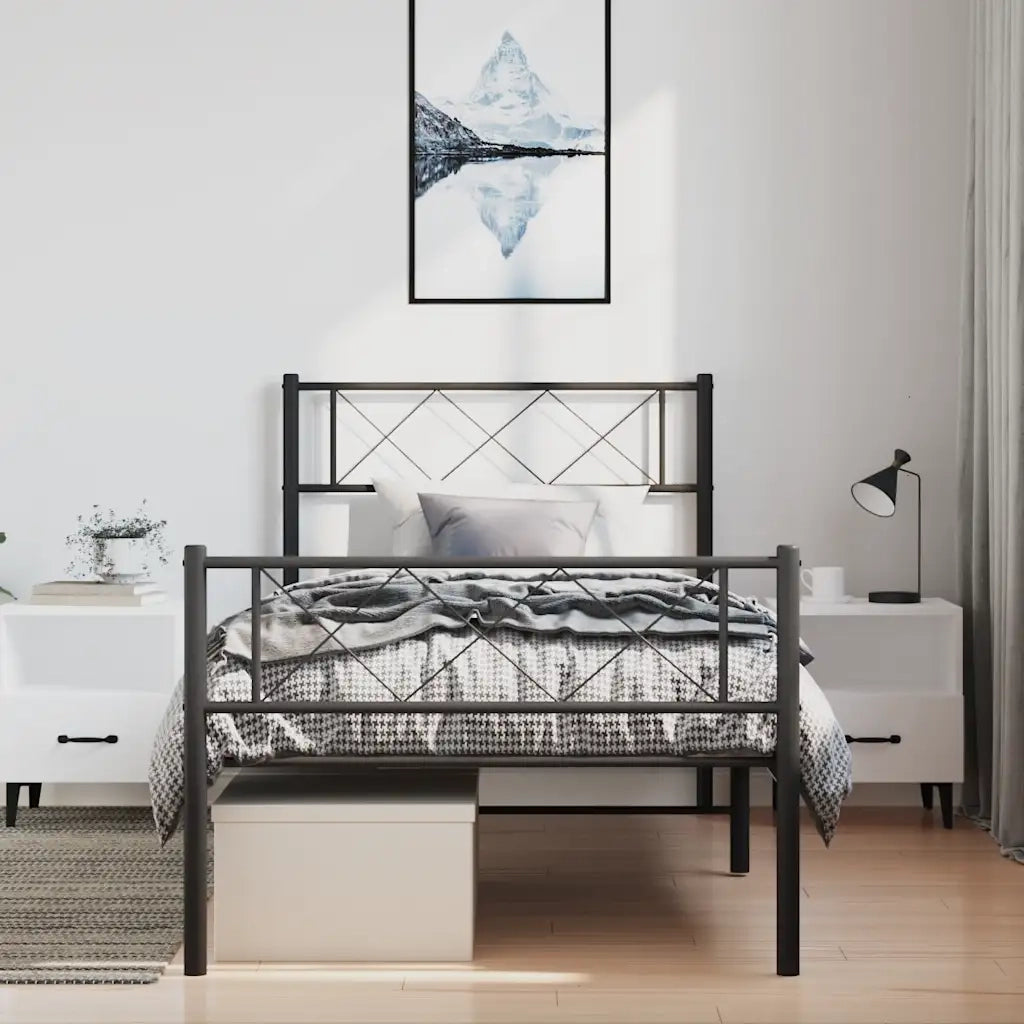 Giroletto con Testiera e Pediera Metallo Nero 100x200 cm 372290