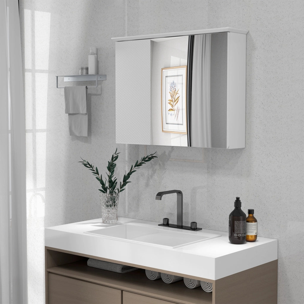 Armadio bagno con specchio e ripiano regolabile ¨C zephmum ¨C bianco 65x15x49 cm