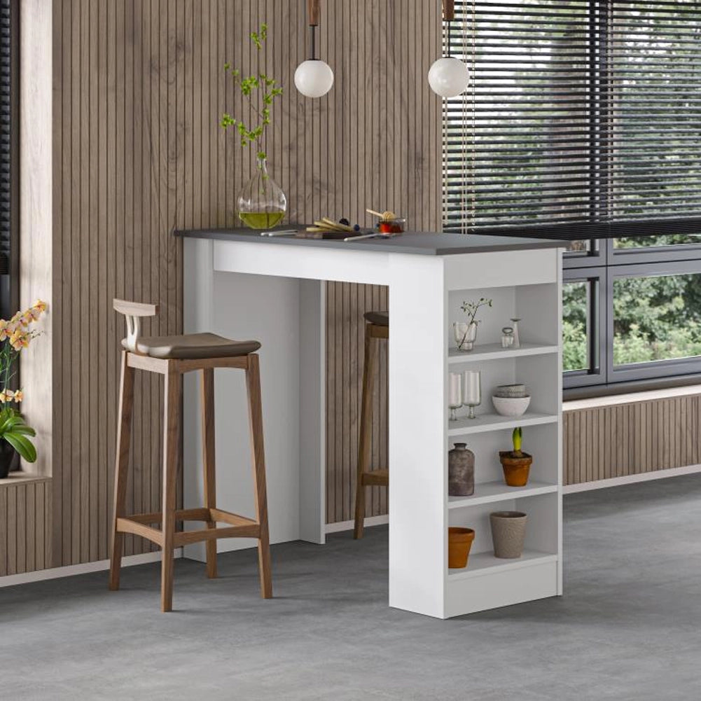 Tavolo da Bar con 4 Ripiani e Portaoggetti Bianco e Antracite 117x54x102 cm