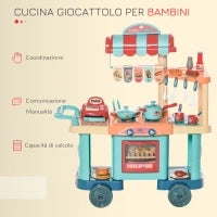 Cucina Giocattolo Per Bambini 3-6 Anni, Caffetteria Ristorante con 50 Accessori Inclusi, 79.5 x 33 x 90.5cm