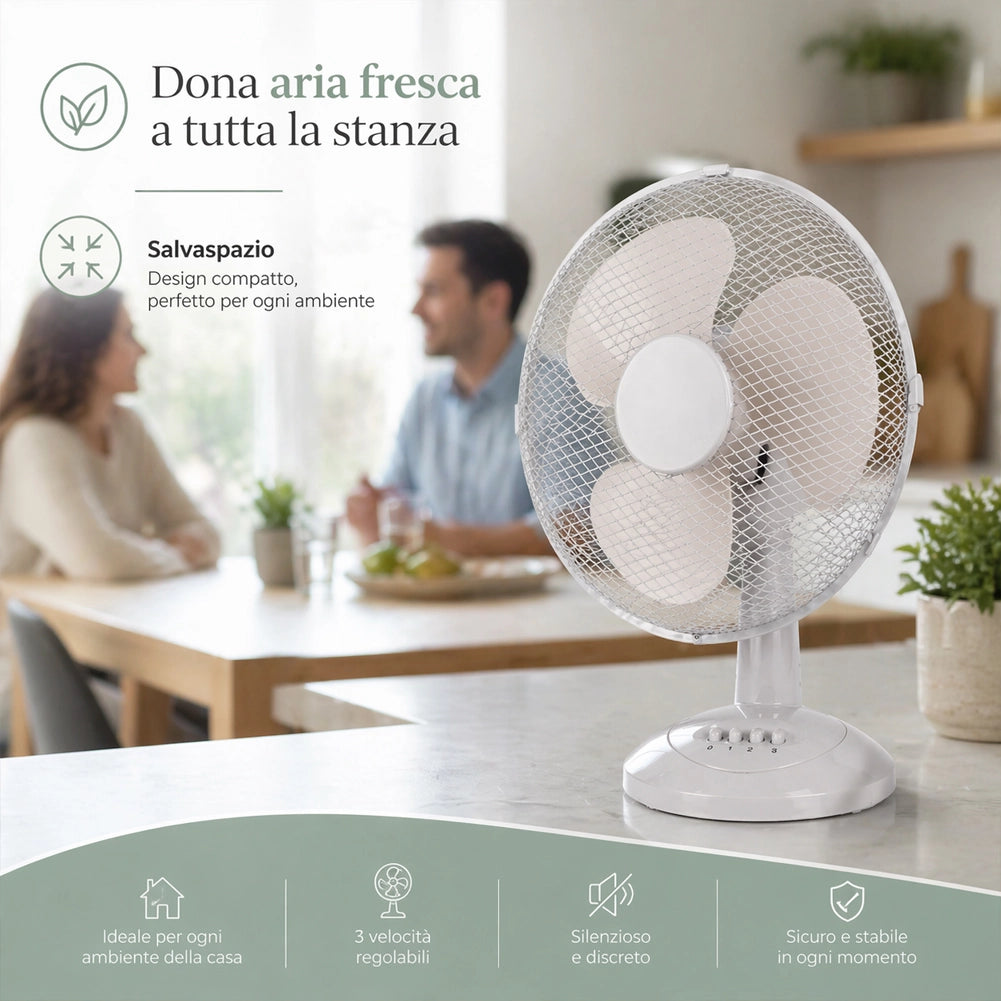 Ventilatore da Tavolo Autoportante Ø40cm Potenza 45W 3 Velocità Sabbia