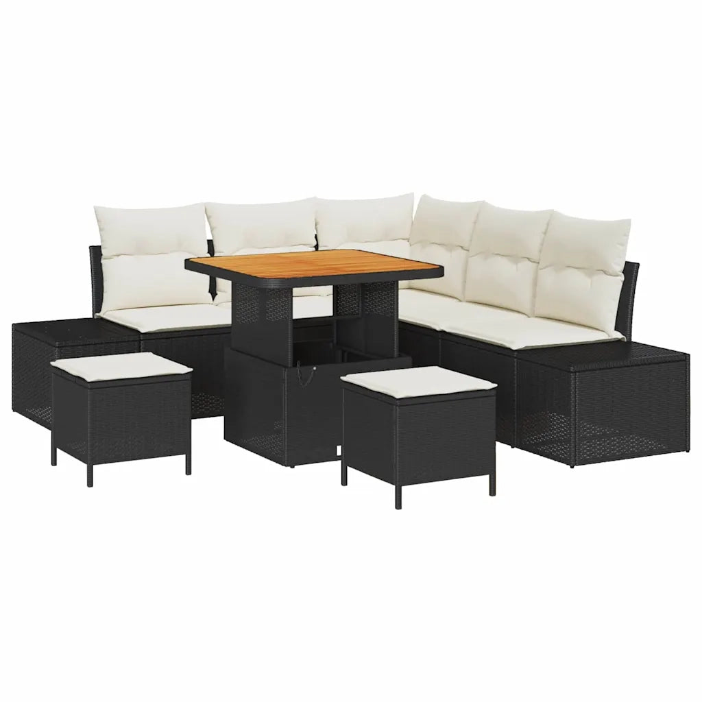 Set Divano da Giardino con cuscino 8 pcs Nero polyrattan