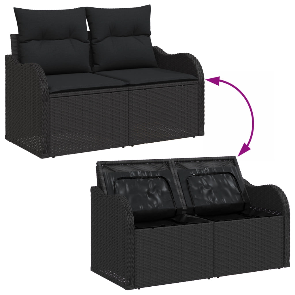 Set di Divani da Giardino 5 Pezzi con Cuscini Nero Rattan Polimerico Acacia