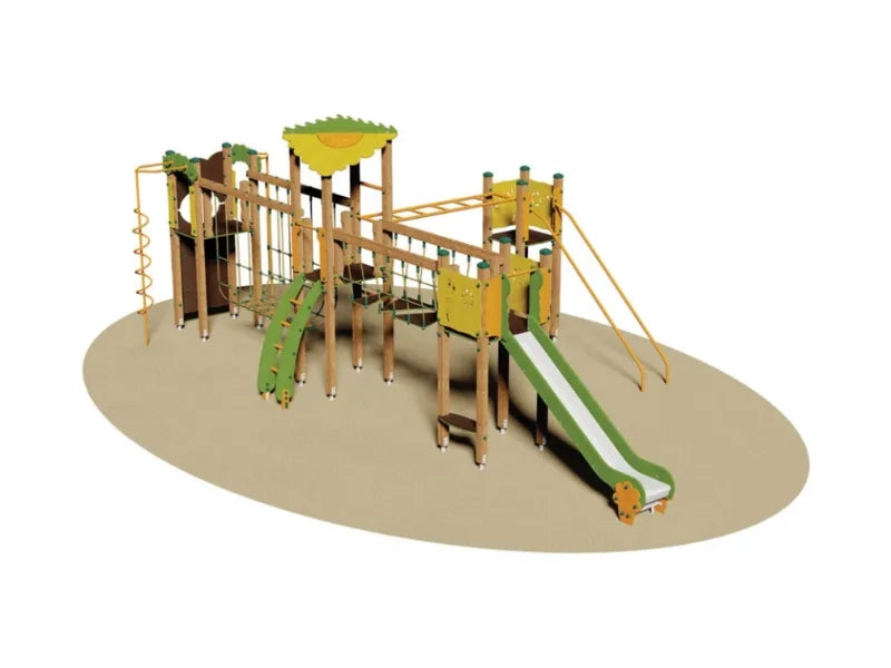 Villaggio Douglas 909 struttura in legno 4 torrette scivoli parchi gioco - Polietilene colorato