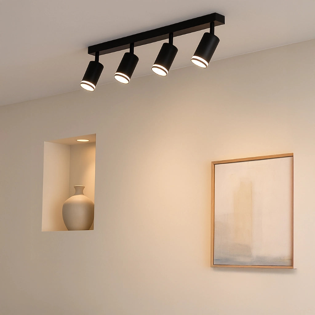 Plafoniera moderna nera a barra 4 faretti GU10 10W Pipe Milagro