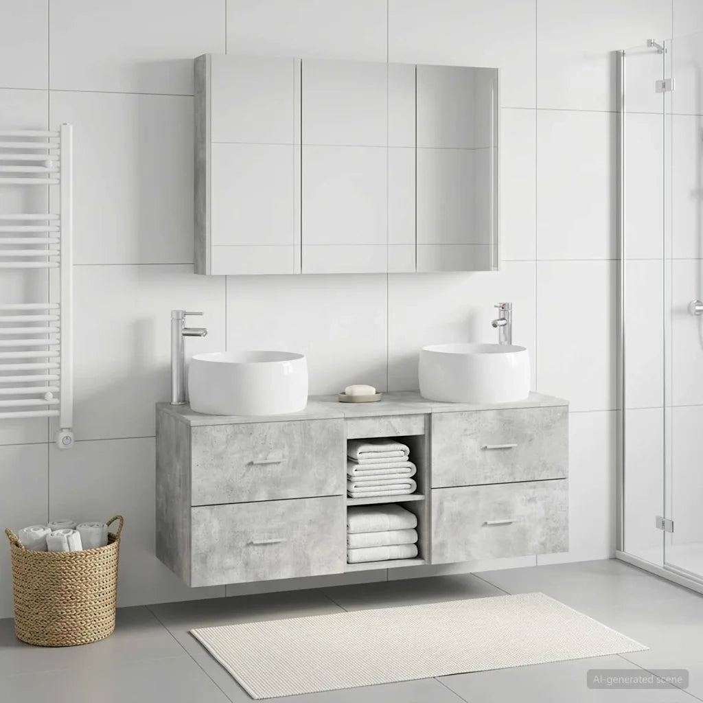 Set di mobili per il bagno 4 pcs Grigio Cemento 3407026