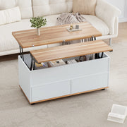 Tavolino da caffè 100x98x65 cm sollevabile con contenitore; pannello truciolare; bianco e naturale