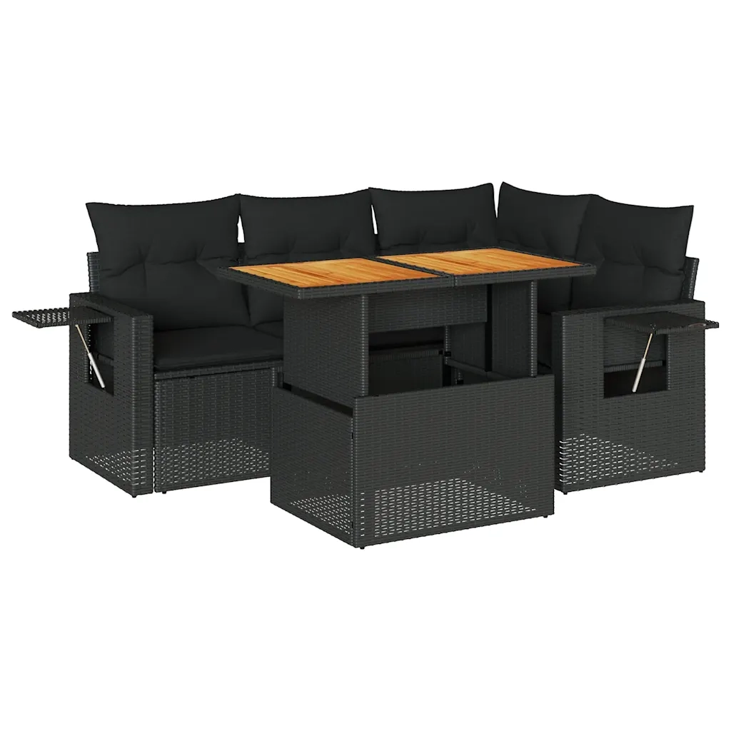 Set Divani da Giardino 5 pz con Cuscini in Polyrattan Nero