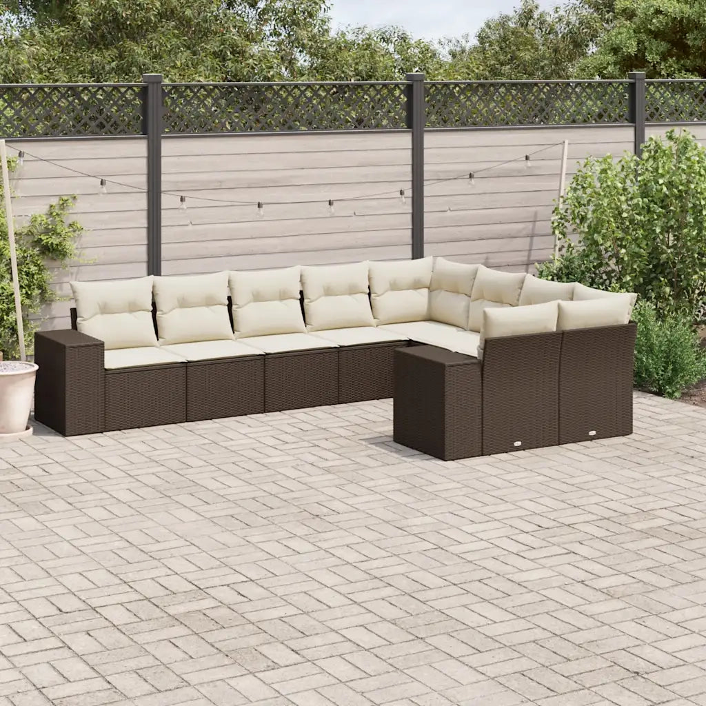 Set Divani da Giardino 9pz con Cuscini Marrone in Polyrattan 3223042