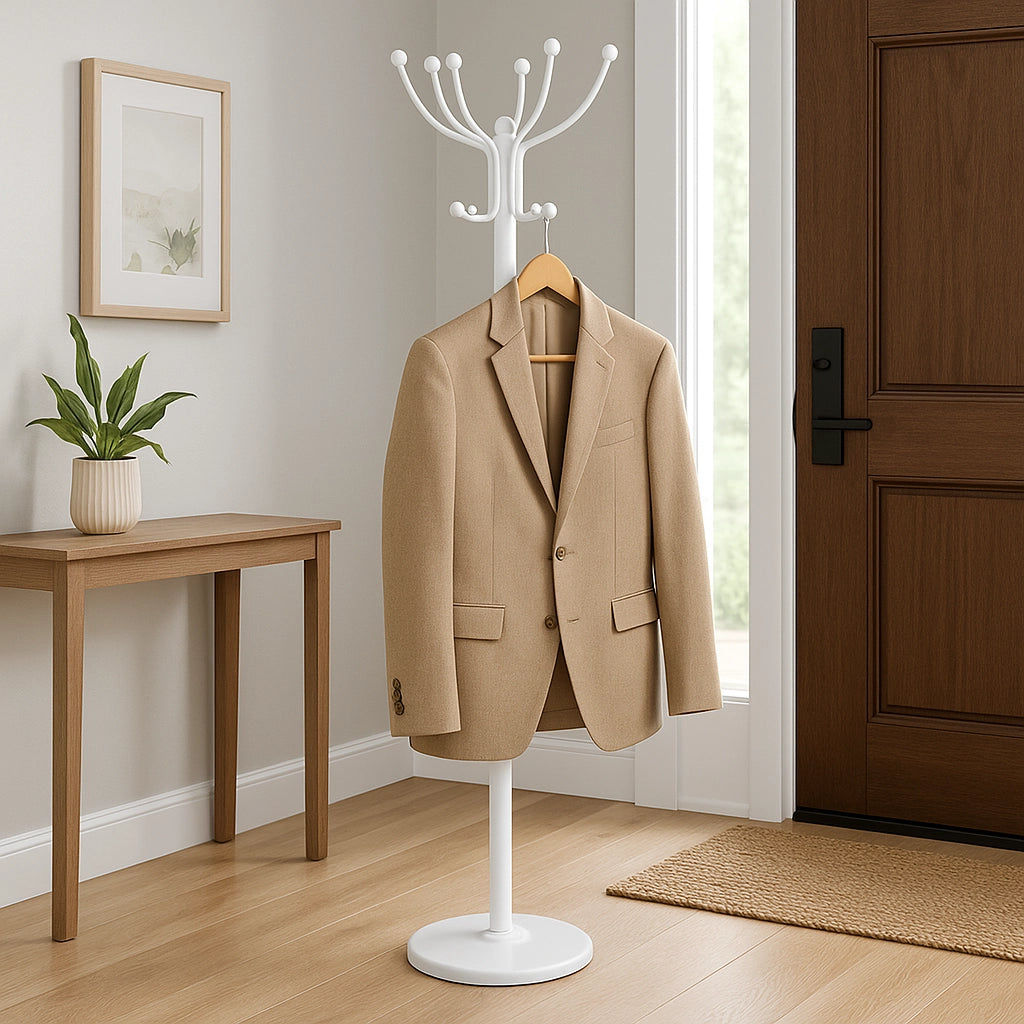 Appendi Abiti Autoportante base rotonda Con 16 Ganci Metallo 36x175 cm (Bianco)