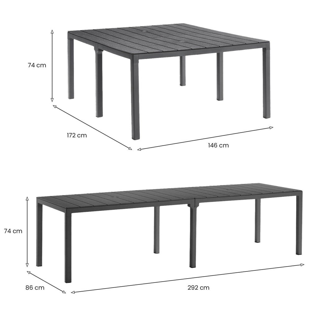 Tavolo da esterno Campana, Base per picnic, Piano da pranzo da giardino multiposizione, Banco outdoor multiuso, Made in Italy, 292x86 h74 cm, Antracite