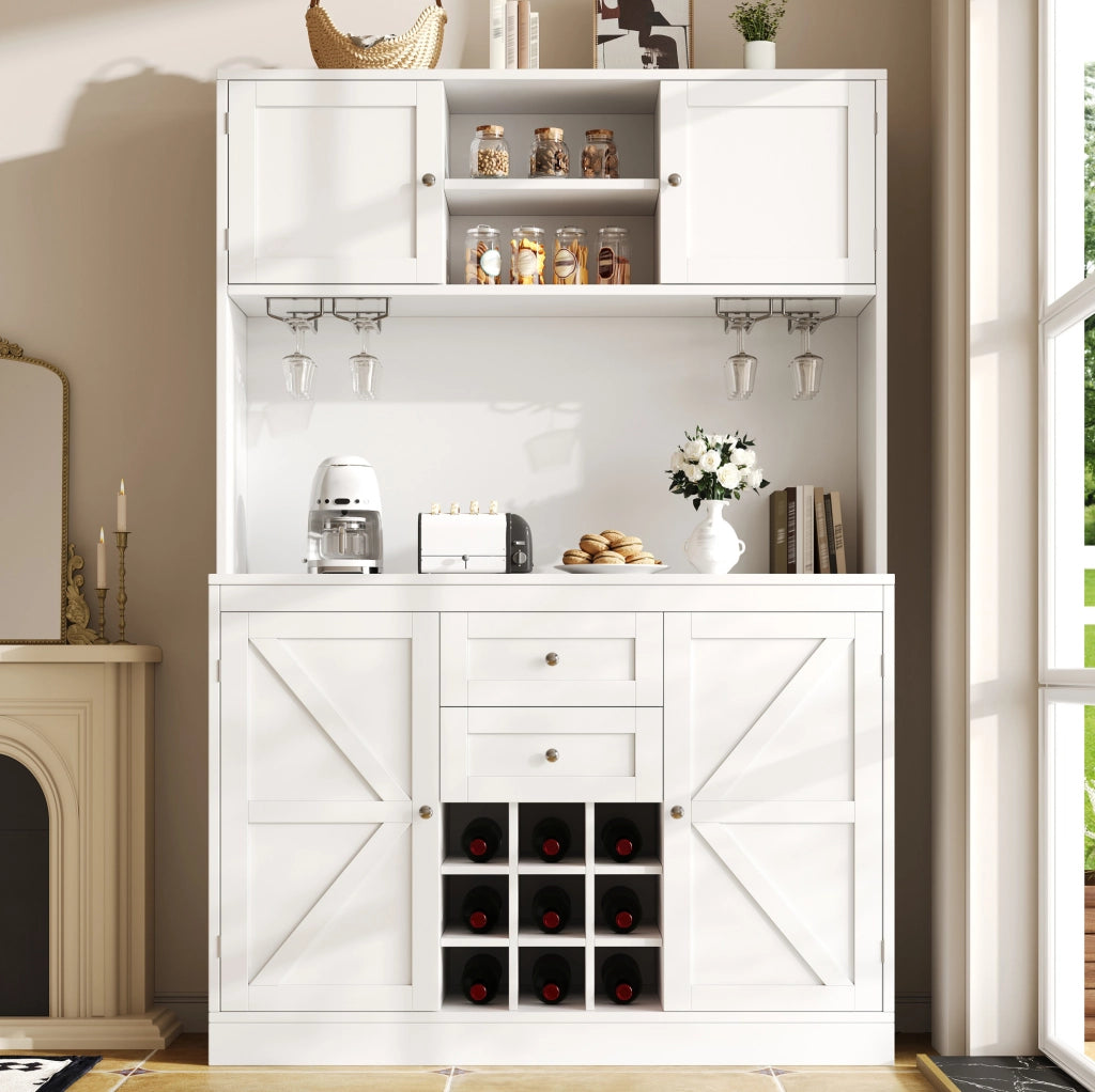 Credenza alta da cucina bianca 120x40x188 cm con portabottiglie