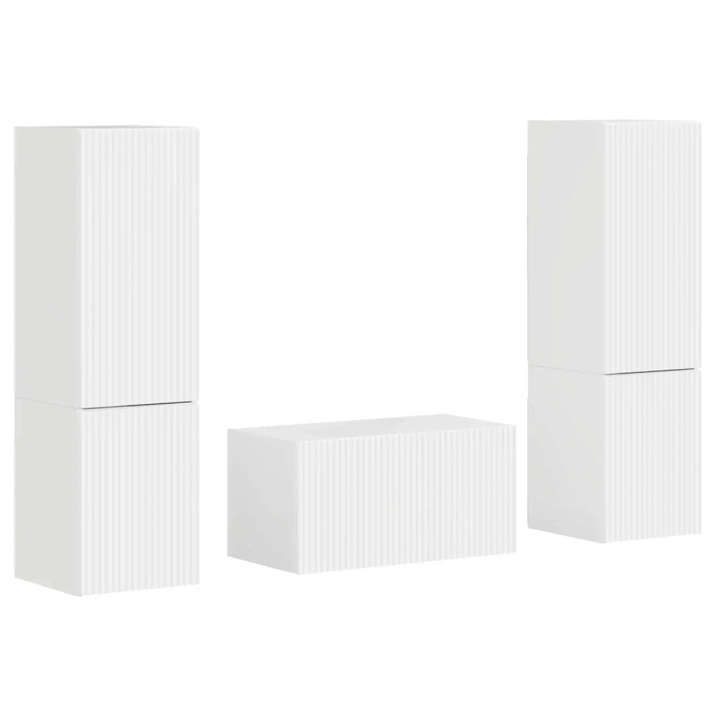 Set mobile TV 5 pz-Credenza per TV Bianco Lucido Legno multistrato 925891