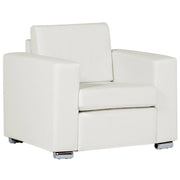 Poltrona Sedia Club Bianco Rivestimento In Pelle Crosta Gambe Cromate Design Retrò