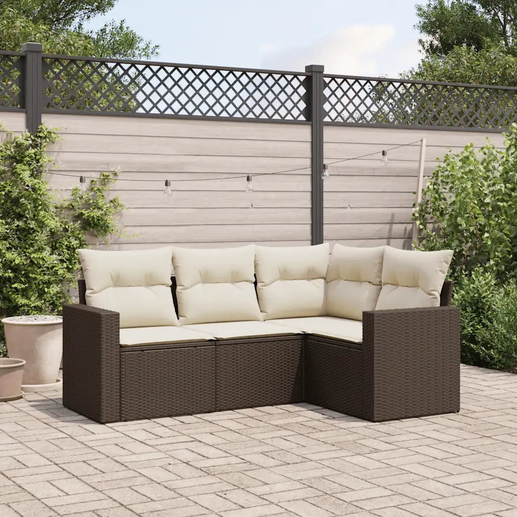 Set Divano da Giardino 4 pz con Cuscini-Sofa da Giardino-Divanetto da esterno Marrone in Polyrattan 992079