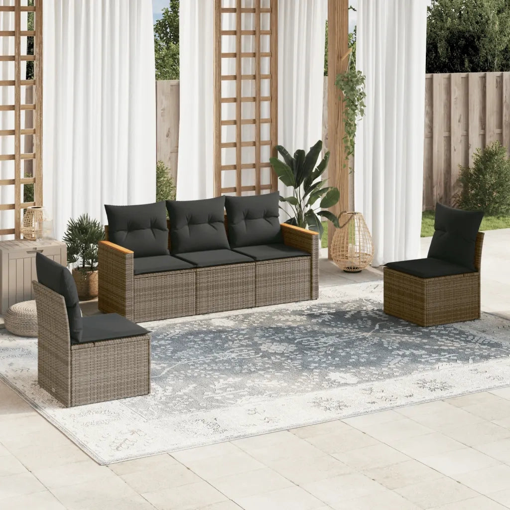 Set Divano da Giardino 5 pz | Set Salotto da Giardino con Cuscini Grigio in Polyrattan