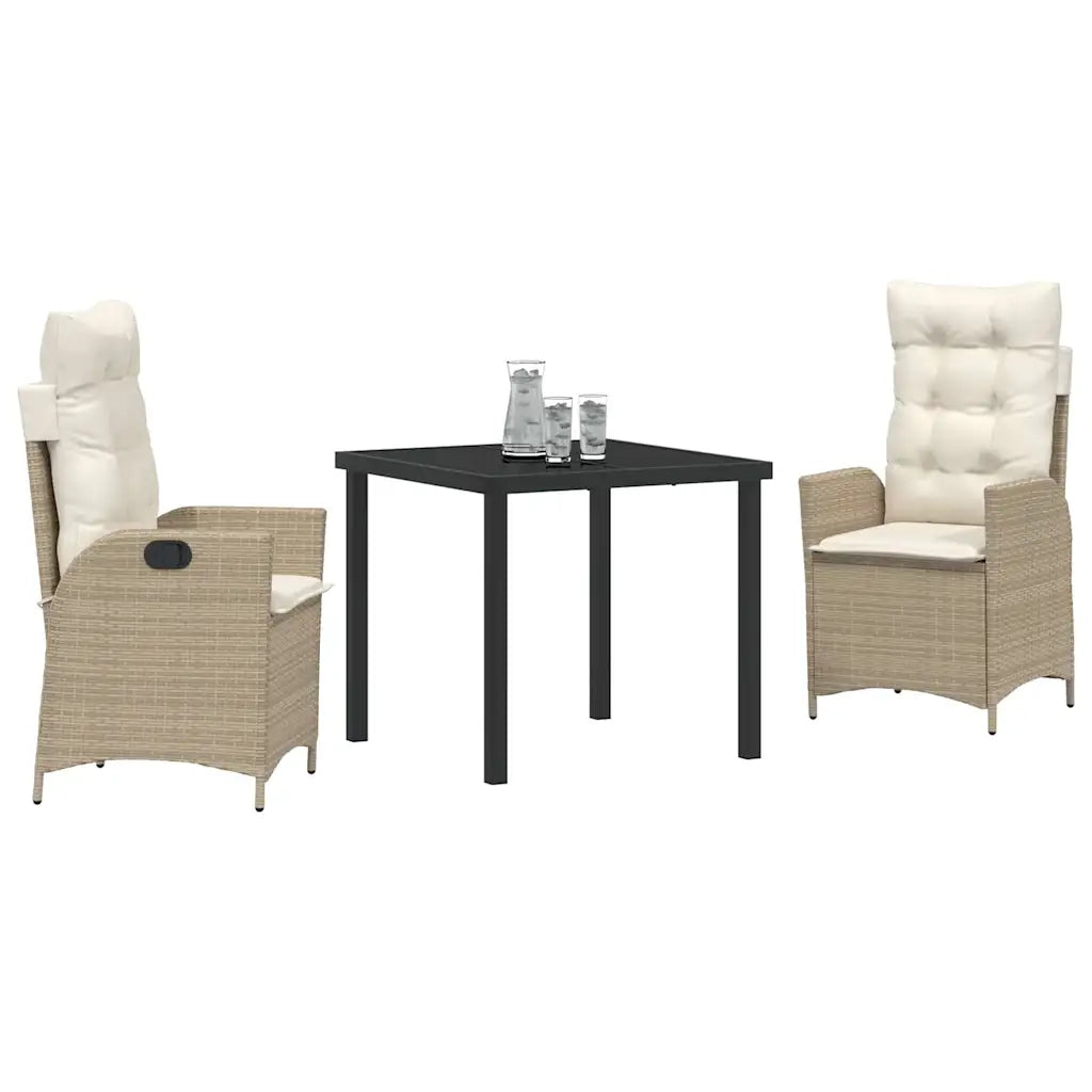 Set da Pranzo per Giardino con cuscino 3 pcs Beige polyrattan 3380505