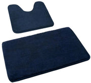 Set di tappeti da bagno 2 pezzi, tappeto da bagno morbido con microfibra e tappeto da bagno con foro, tappeto da bagno antiscivolo, set di tappeti da bagno lavabili blu marino, 50x80 + 50x40 cm