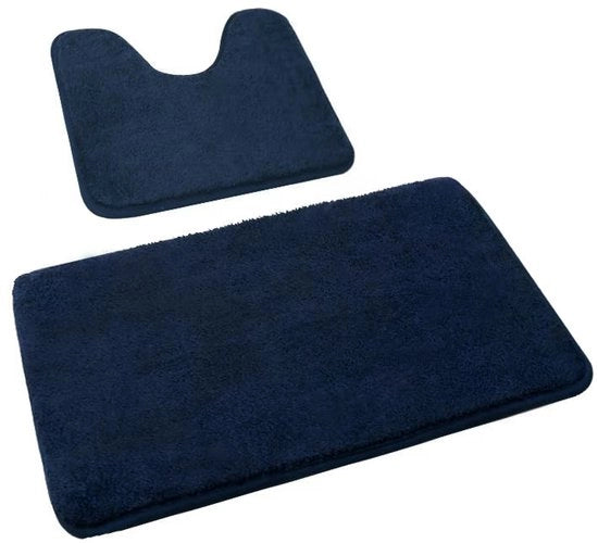 Set di tappeti da bagno 2 pezzi, tappeto da bagno morbido con microfibra e tappeto da bagno con foro, tappeto da bagno antiscivolo, set di tappeti da bagno lavabili blu marino, 50x80 + 50x40 cm