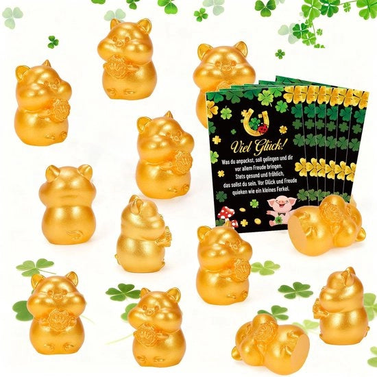 Decorazione da tavolo da fortuna 12 pezzi - Oro - Fortunato - Regalo di fine anno - Design unico - Carta personale "Buona fortuna! - Figura da fortuna