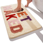 Tappeto Antiscivolo per Bagno Beige 40 x 60 cm con Lettere Colorate e Tessuto Microfibra Sovraccoperta Macchina Lavabile