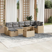 Set Divano da Giardino 8 pz con Cuscini Beige in Polyrattan