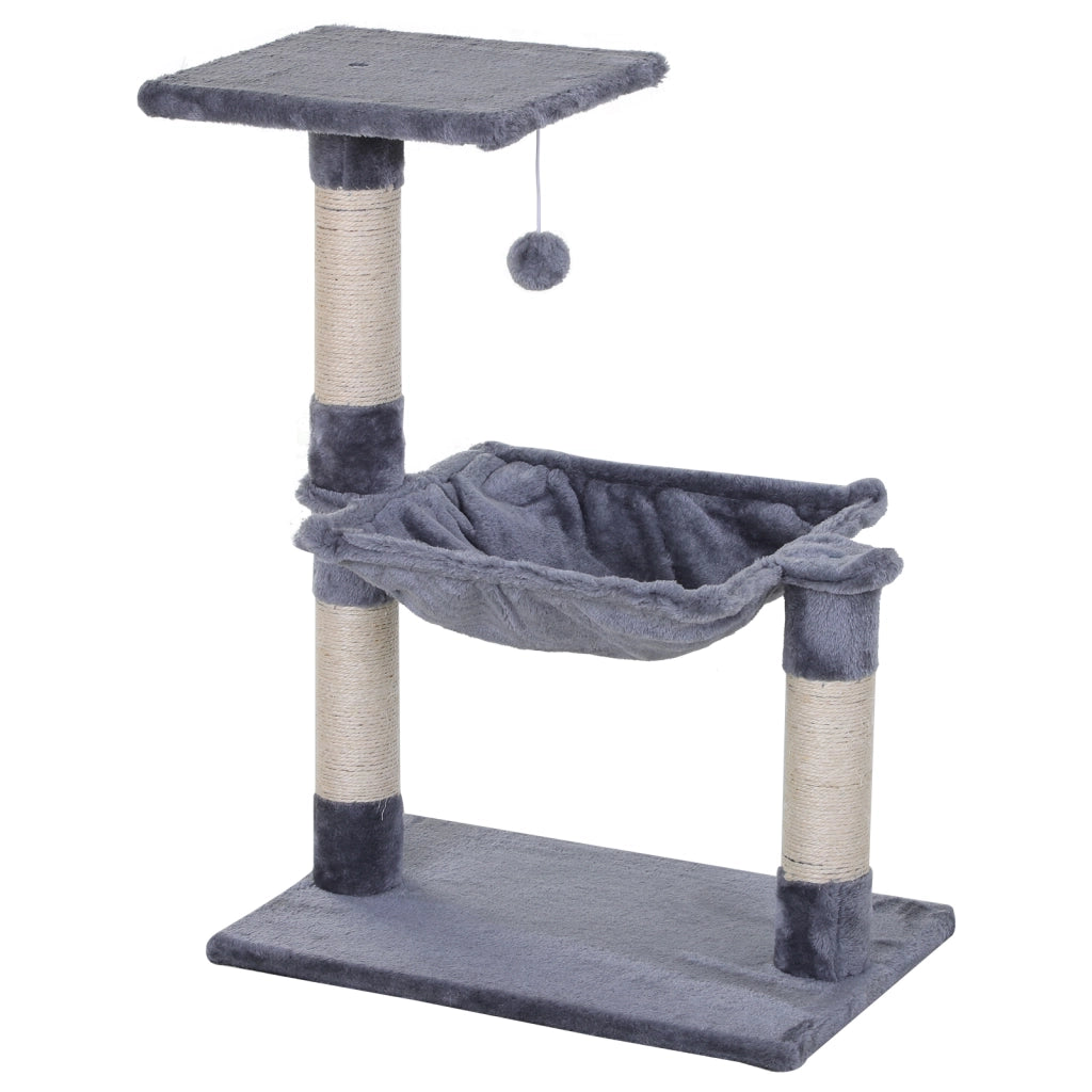 Albero tiragraffi per gatti con colonna sisal, piattaforma e amaca ¨C zephmum ¨C 70 cm grigio