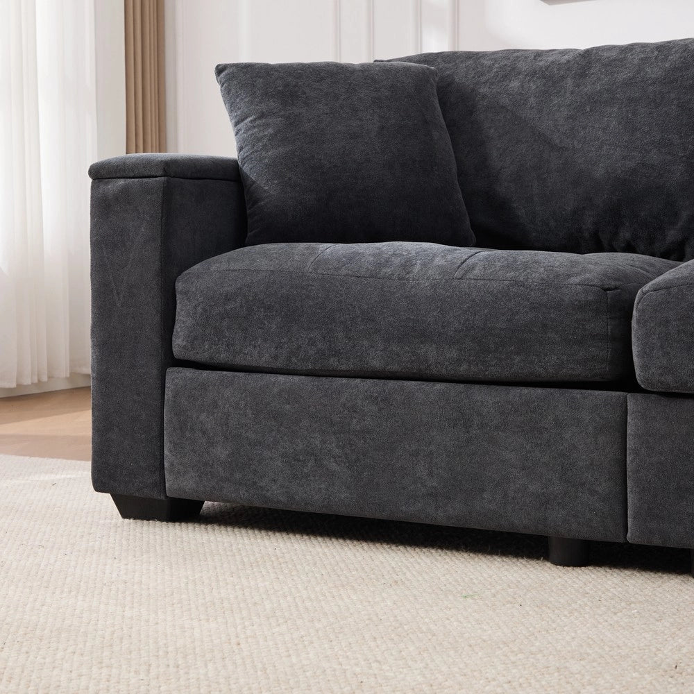 Divano 2 posti contenitore ¨C Minimal ¨C grigio scuro tessuto imbottito con cuscini 180cm