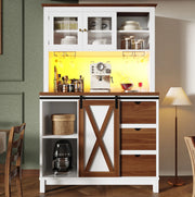 Credenza da cucina 104x40x180 cm con LED e porta scorrevole in MDF; metallo e vetro bianco