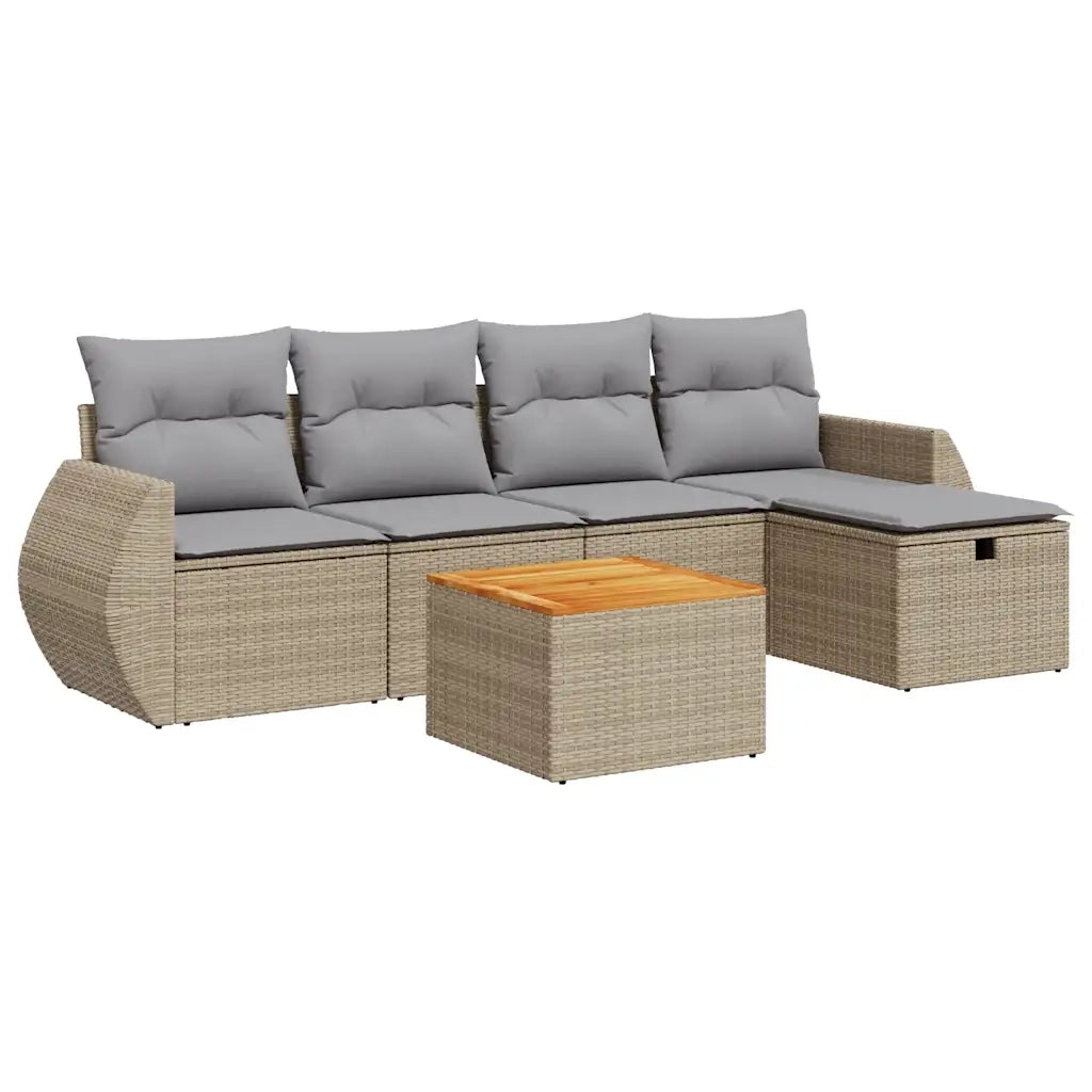 Set Divano da Giardino 6 pz con Cuscini Beige in Polyrattan 3325839