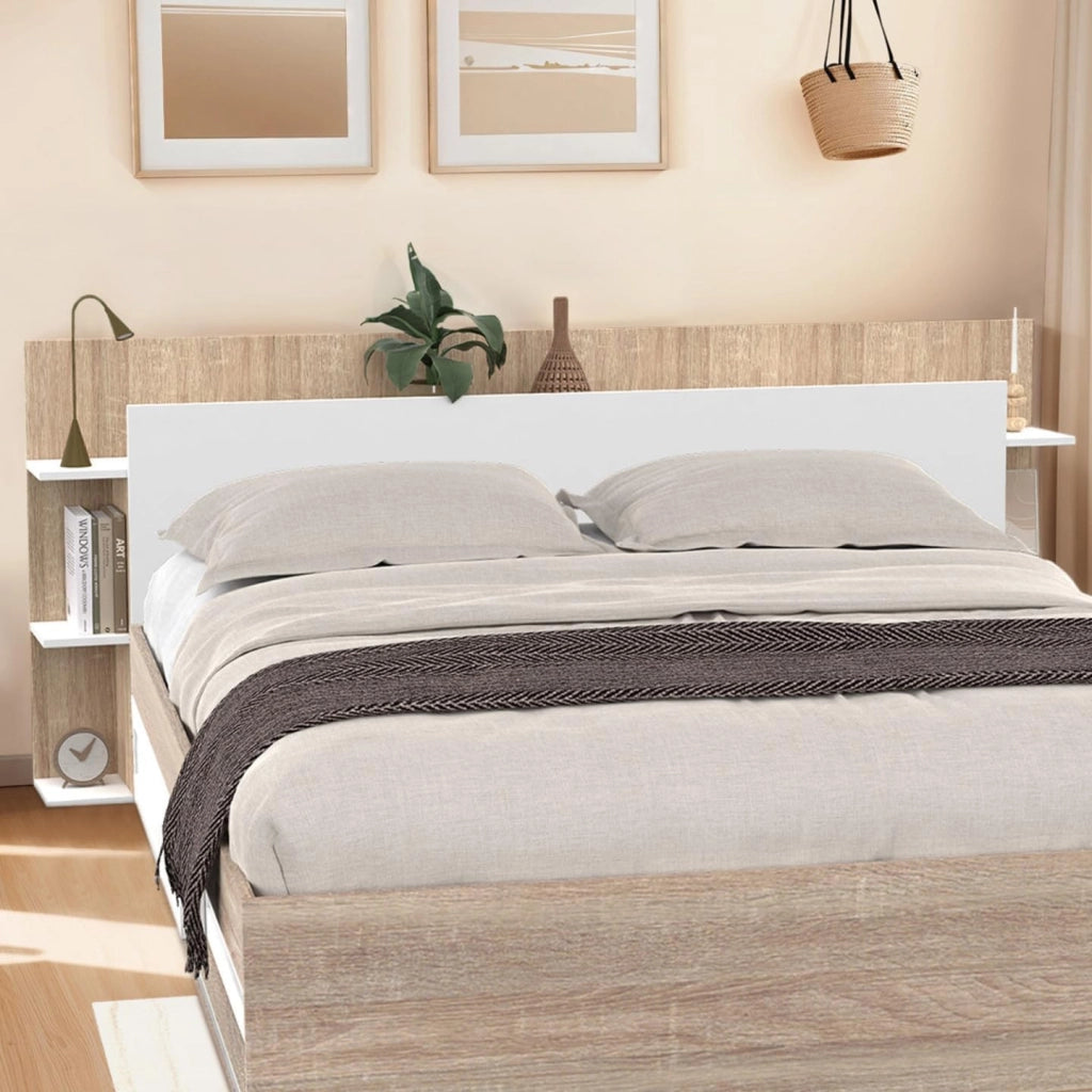 Cabecero CIRI para camas de 140 y 160 CM con compartimentos blancos y de madera