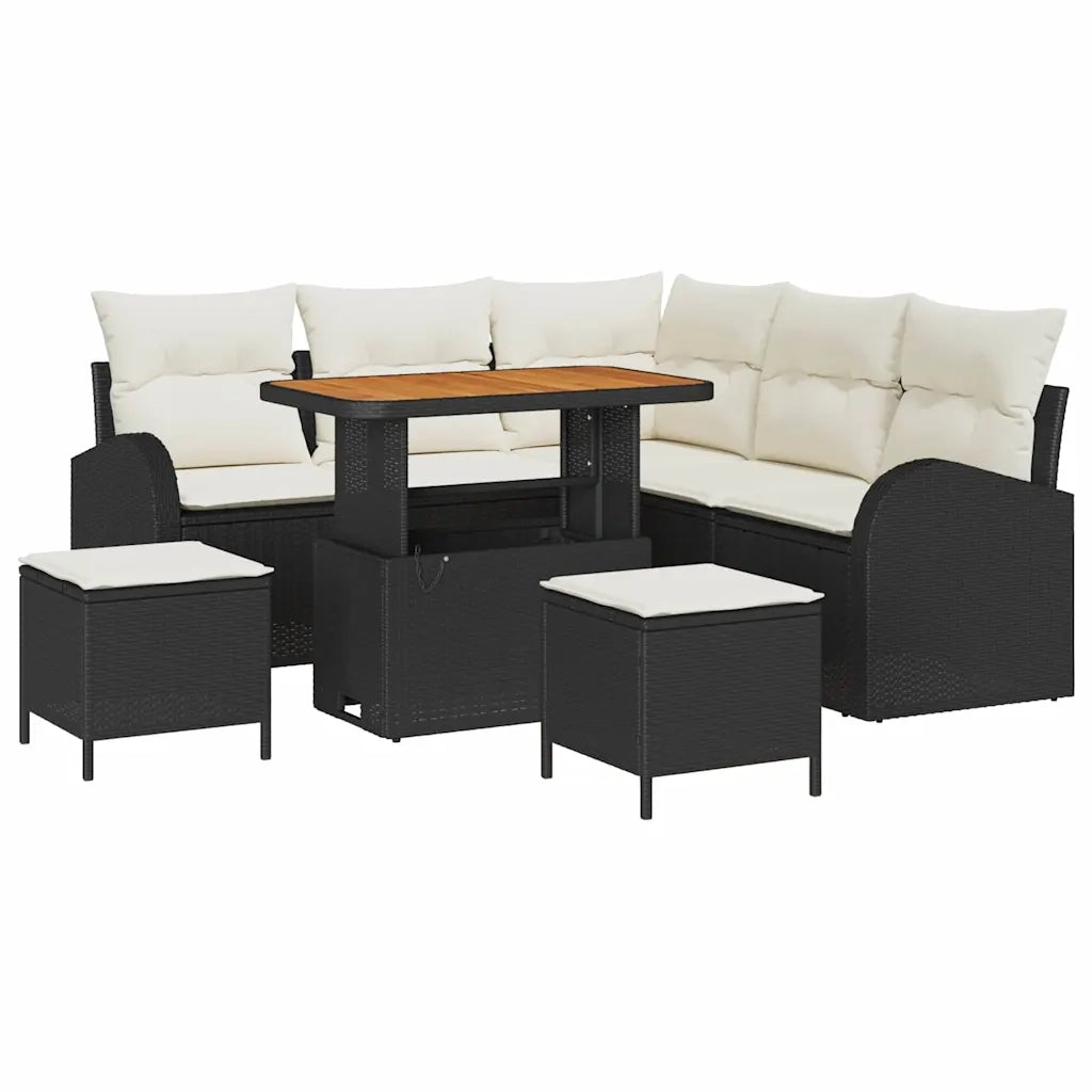 Set Divano da Giardino con cuscino 8 pcs Nero polyrattan