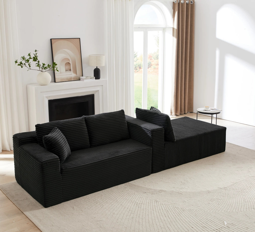 Divano modulare a L 4 posti nero in memory foam con chaise longue; 252;5x163x65 cm