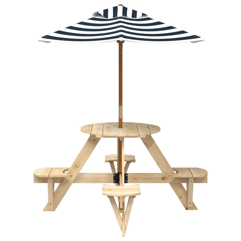 Tavolino da Giardino | Tavolo Picnic per 4 Bambini con Ombrellone Rotondo Legno Abete