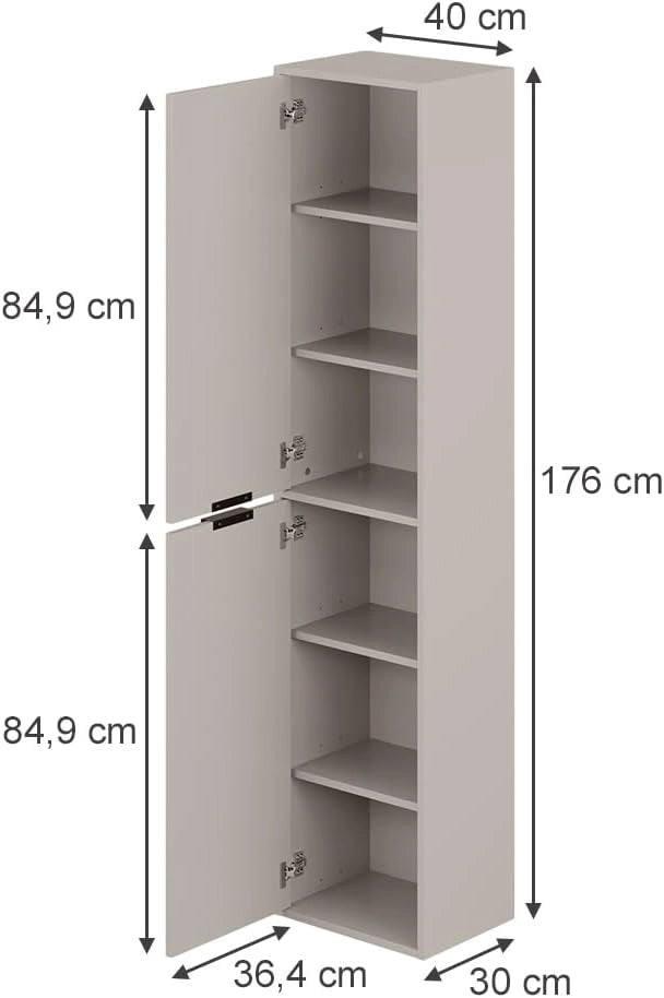 Armadio per il bagno Ruford, Cachemire, 40 x 176 cm con 2 porte, adatto per la conservazione salvaspazio di accessori da bagno