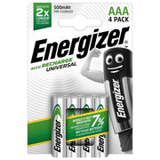 Energizer E301375700 Recharge Universal Batteria Ricaricabile Ministilo AAA Ni-MH 1,2V 500 mAh confezione 4 pezzi colore Verde Argento