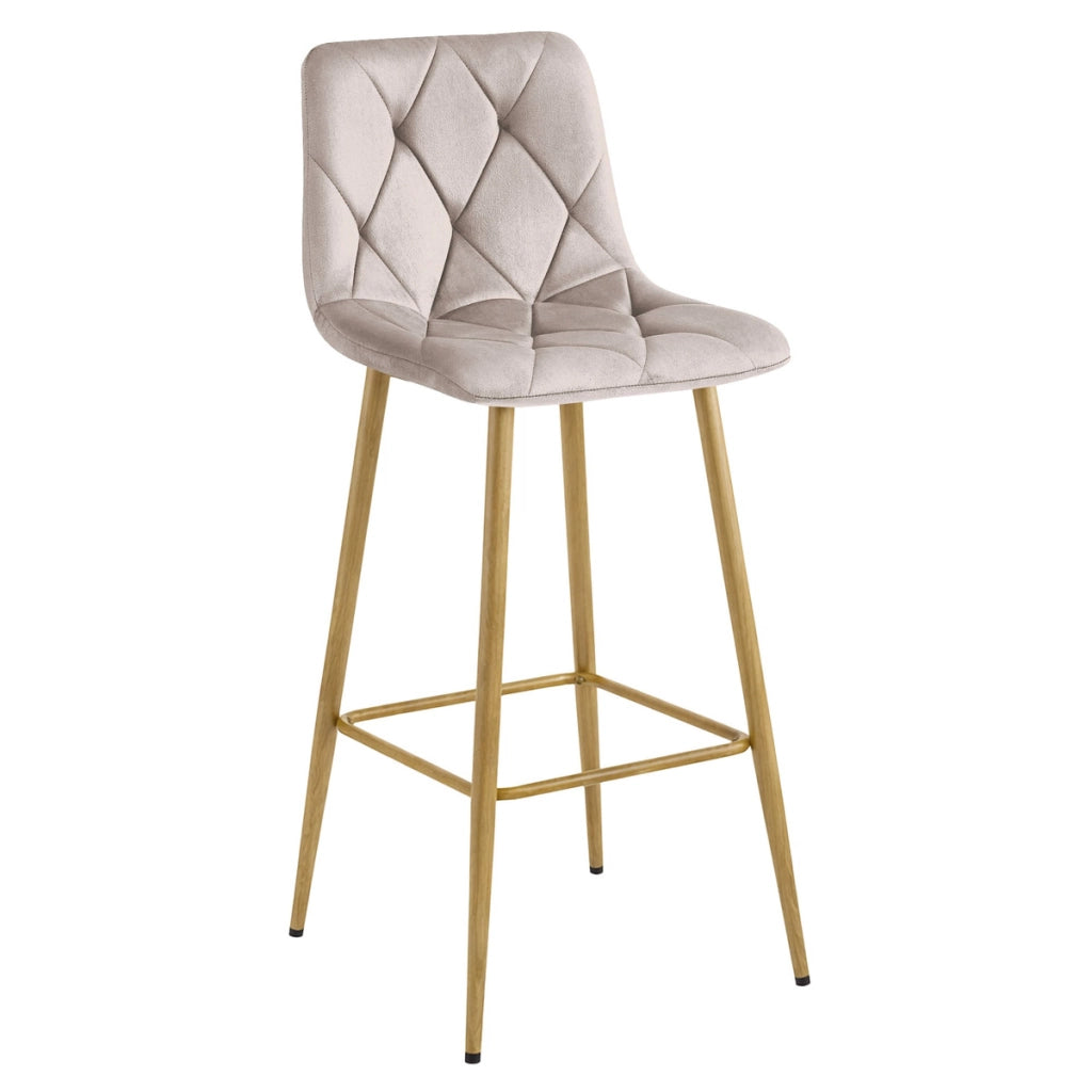 Sgabello alto Nado in velluto beige scuro con gambe in metallo