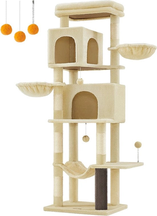 Tenda per Gatti in Plush - 175cm x 57cm x 45cm - Colore Sabbia - Con Pala in Sisal