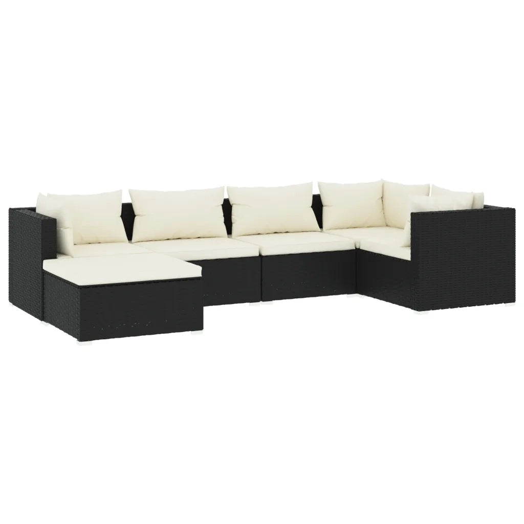 Set Divani da Giardino 6 pz con Cuscini in Polyrattan Nero cod mxl 31334