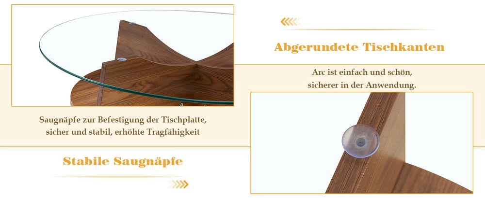 Tavolino Rotondo in Vetro Temperato ¨C MINIMAL ¨C Piano ?80 cm, Gambe MDF Effetto Noce