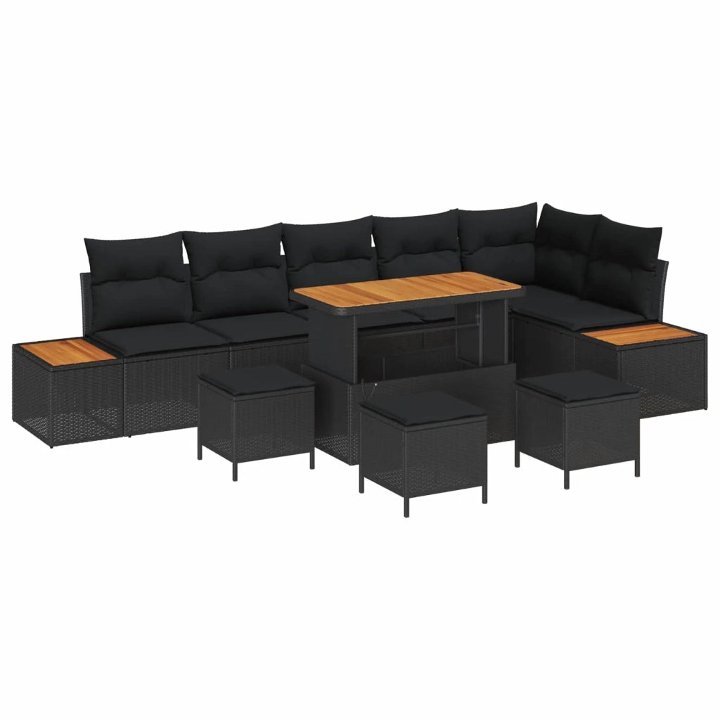 Set Divano da Giardino con cuscino 10 pcs Nero Poly Rattan