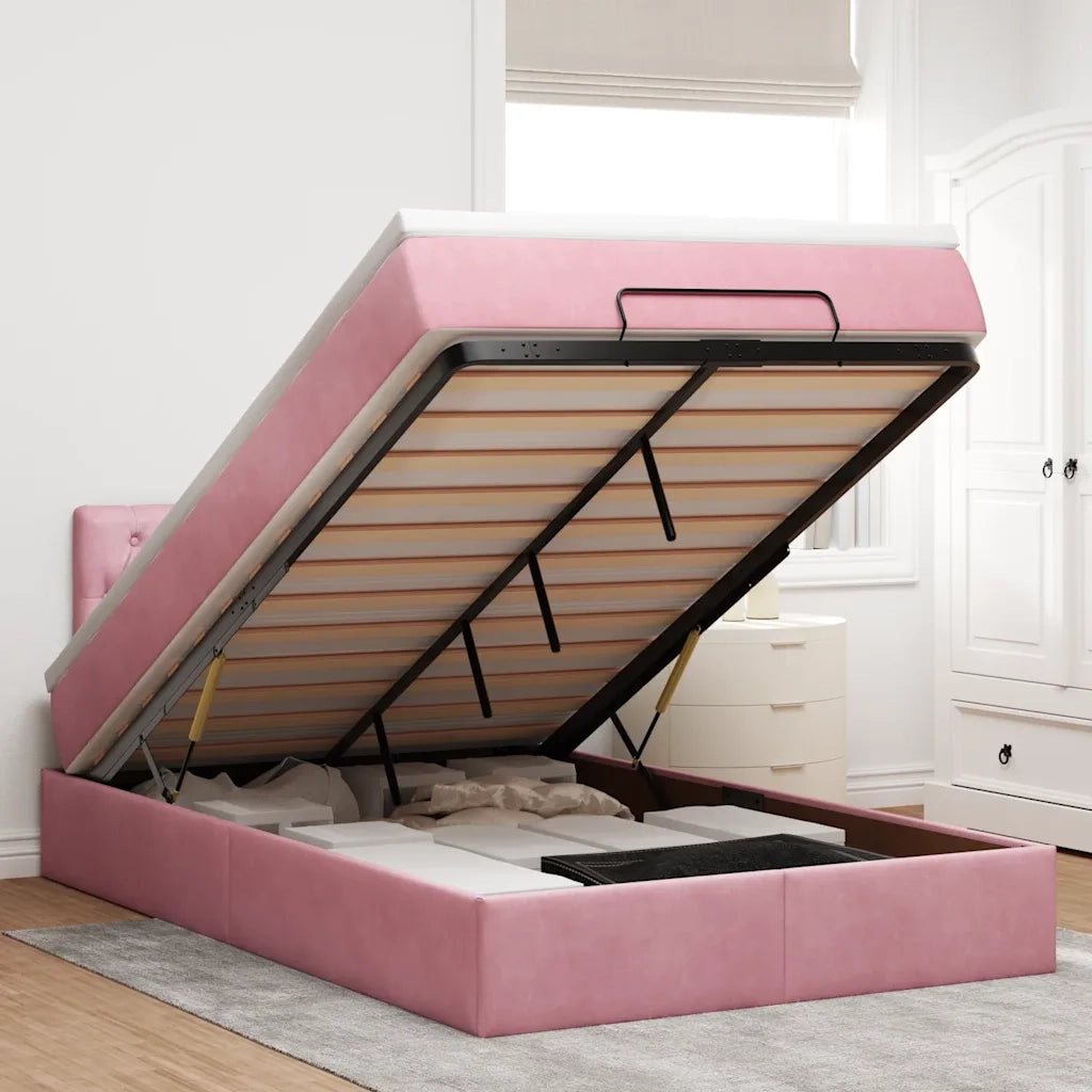 Pouf Letto con Materasso e LED Rosa 120x190cm in Velluto 3312685