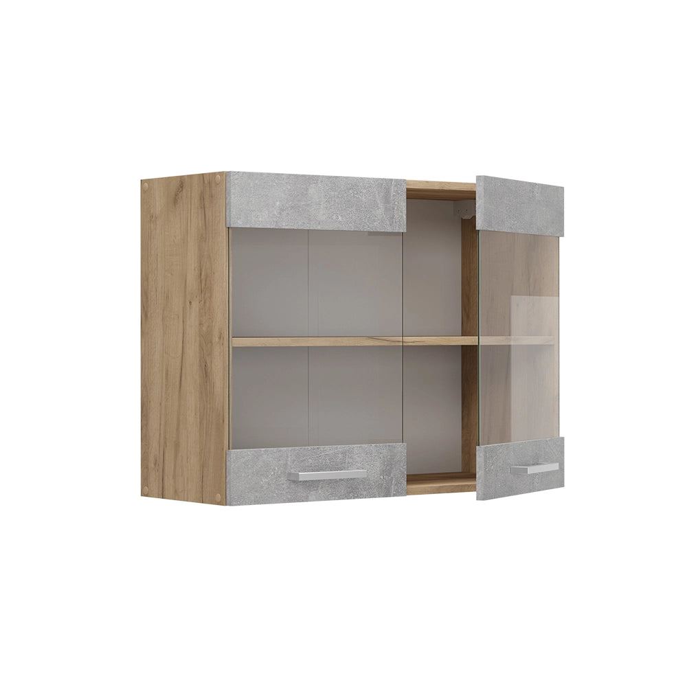 Mobile da cucina in vetro R-Line Calcestruzzo/Rovere dorato 80 cm Vicco