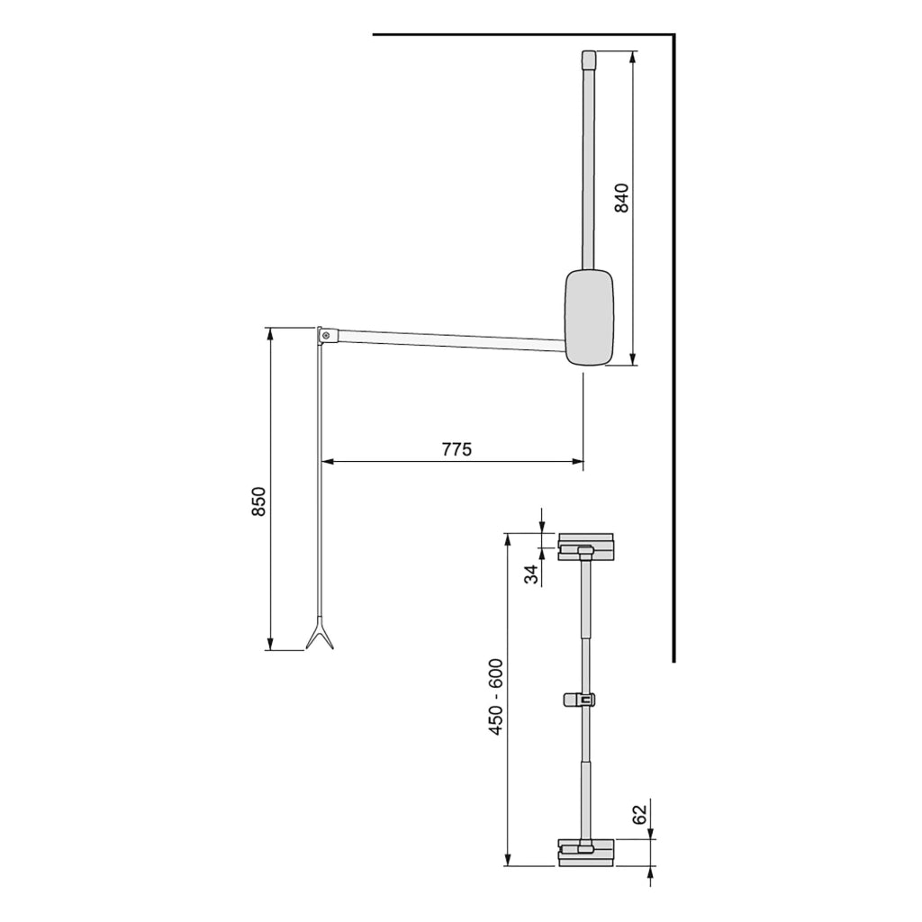 Emuca Appendiabiti per armadio Sling, 450 - 600, Cromato brillo, Acciaio e Tecnoplastica, 1 u.