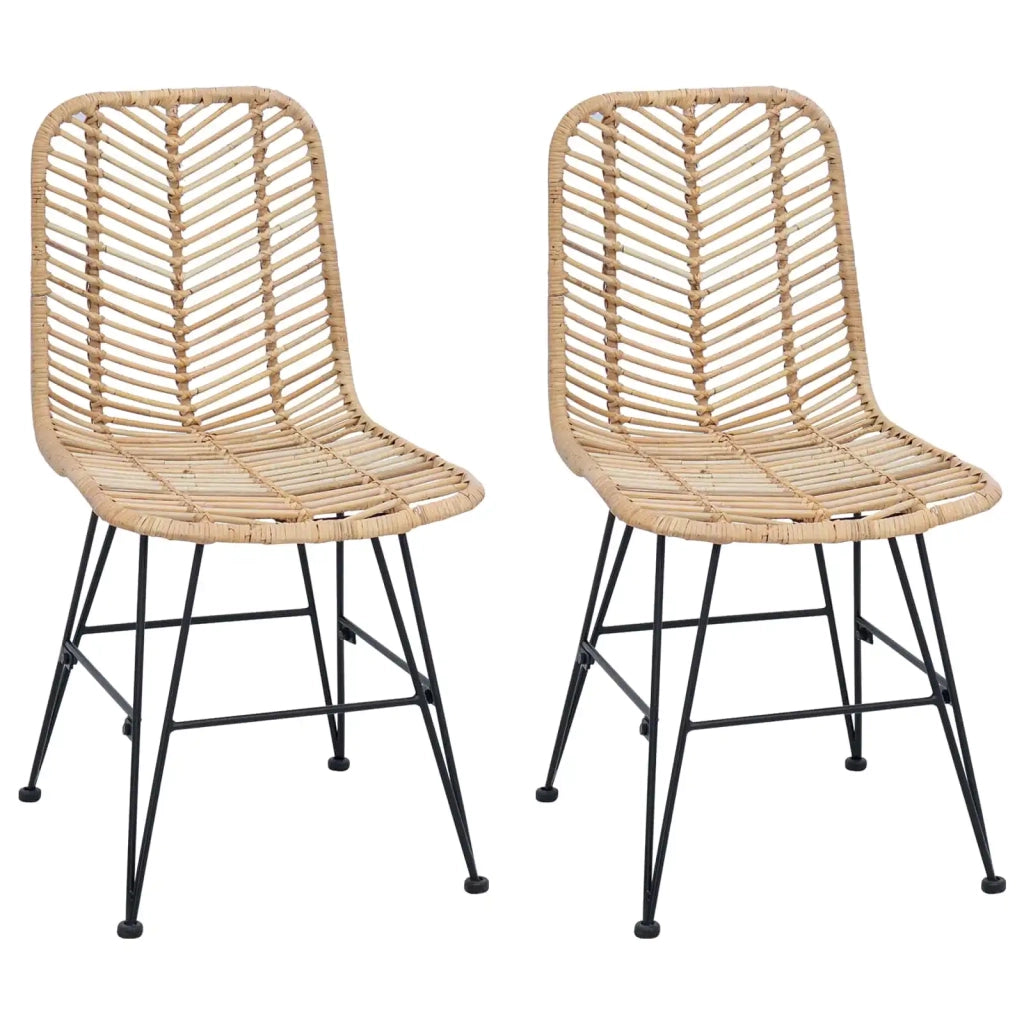 Sedia da pranzo 2 pcs Rattan e Ferro Naturale