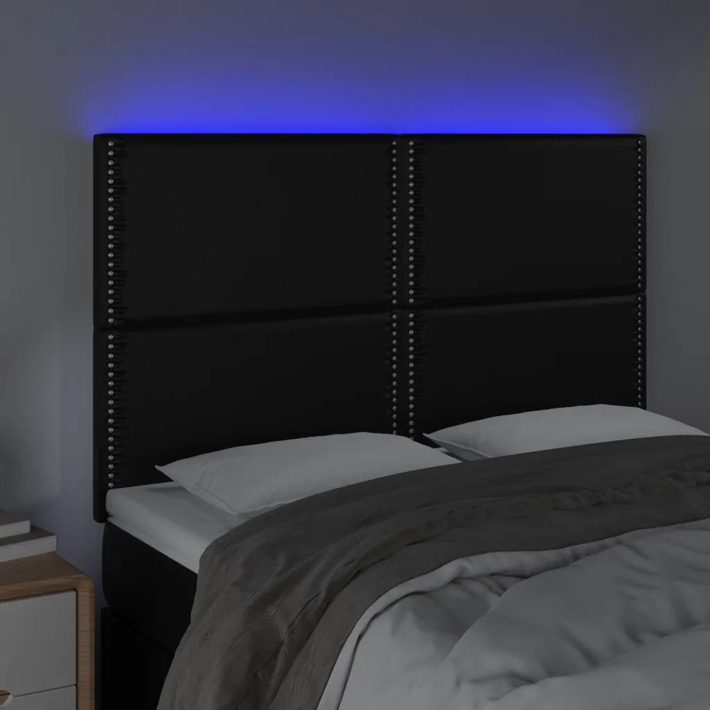 Testiera | Testata a LED Nera 144x5x118/128 cm in Similpelle