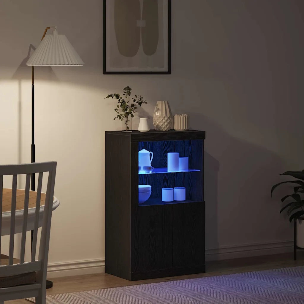 Credenza | Madia LED Rovere Nero 60,5 x 37 x 100 cm Legno multistrato